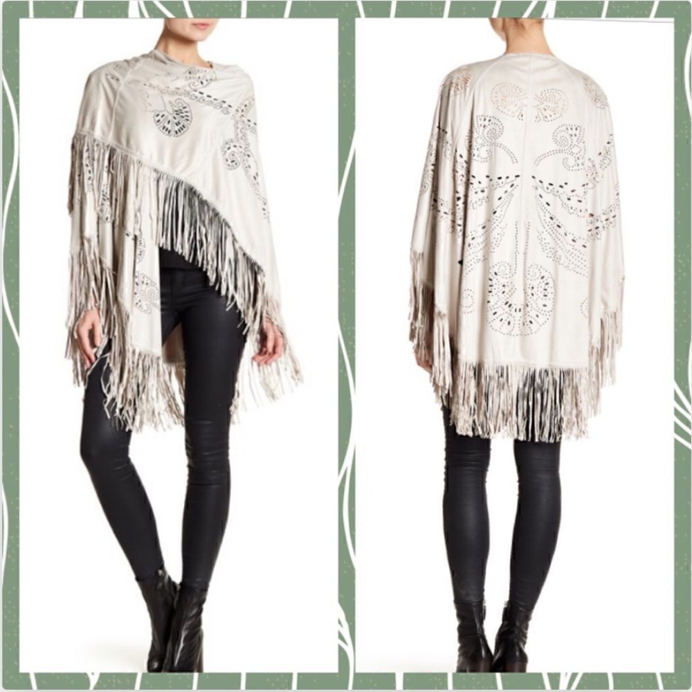 NWT MSRP $147 Insight Fringe Faux Suede Cape Women's One Size